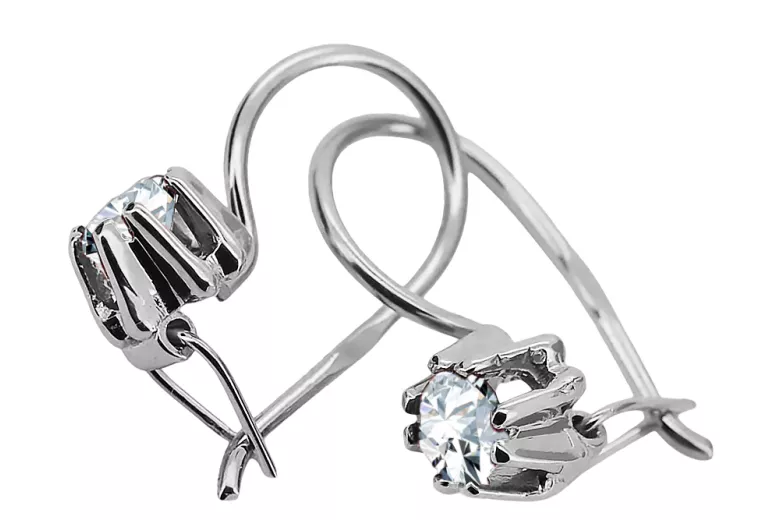 Plata de ley 925 14k 583 Zircon pendientes vec053s Ruso Soviético URSS Artesanía vintage Art Deco style